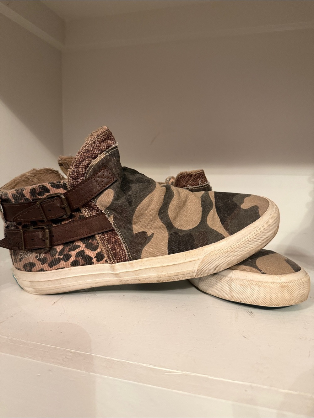 Kids Camouflage High-Top Sneakers with Leopard Accent - Brown